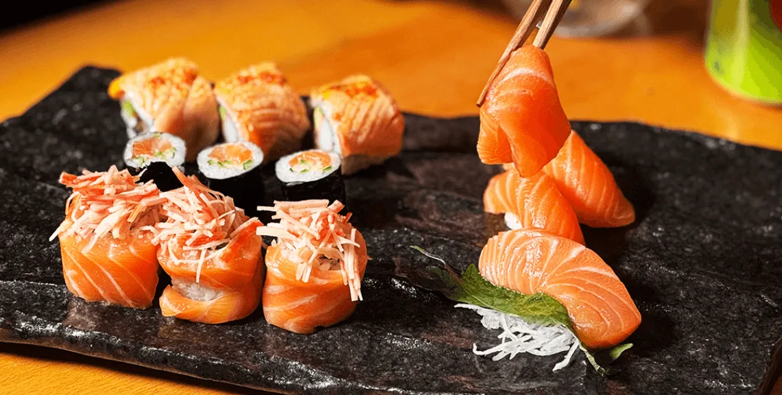 sushi with chopsticks